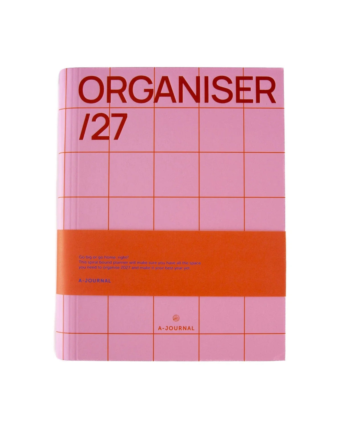 ORGANISER Terminplaner 2027 mit Spiralbindung in Rosa und Rot, daneben ein Bleistift