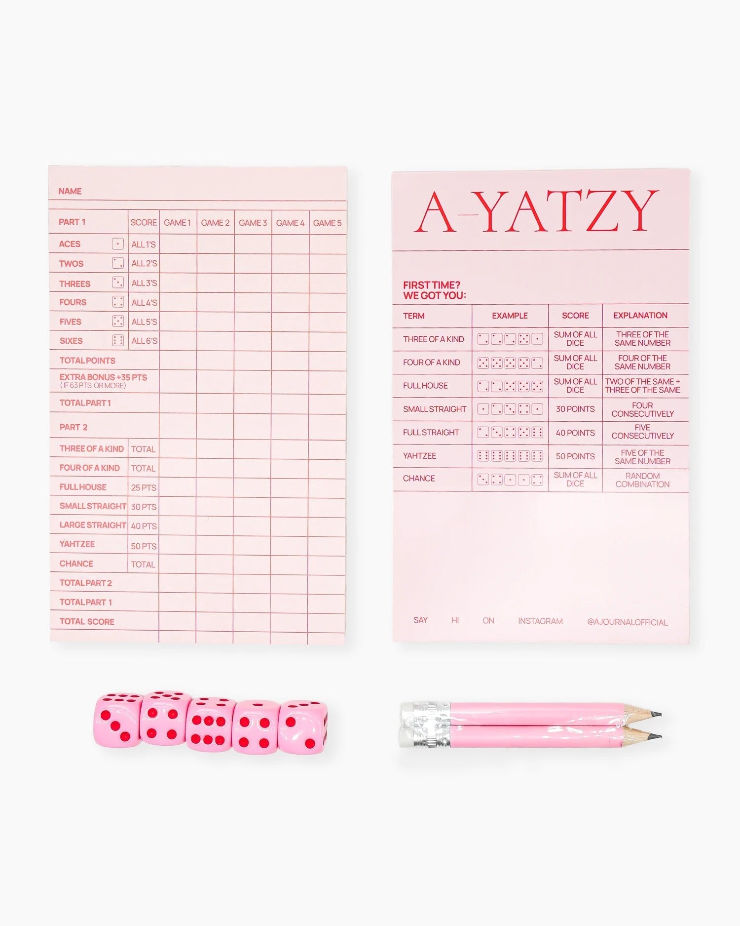 A - Journal - A - YATZY Würfelspiel • Pink Red - ROSA ECK