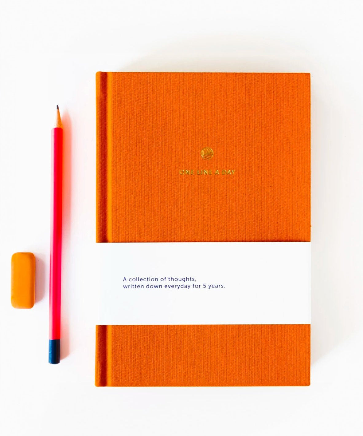 A - Journal Stationery - ONE LINE A DAY Notizbuch Orange Leinen - ROSA ECK - Linen, Orange,