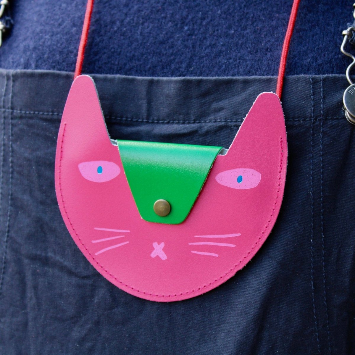 Ark Colour Design - Geldbeutel mit Katzenmotiv Grün/Blau - ROSA ECK - Blau, Grün, Leder