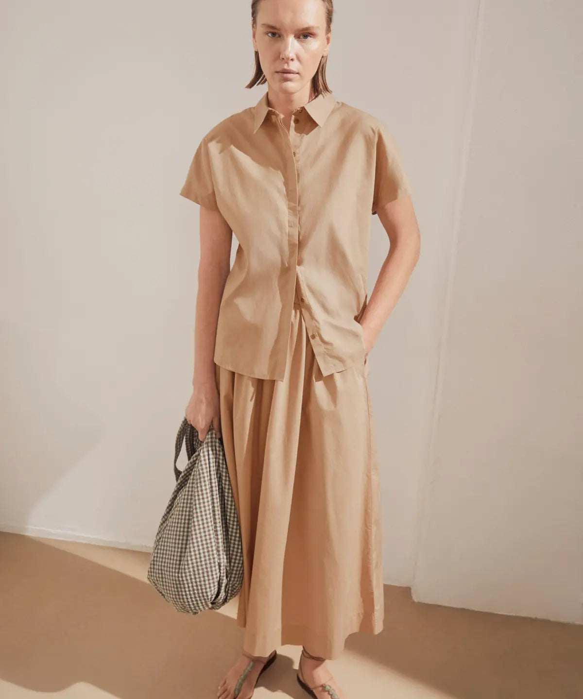 ARMEDANGELS - A - Linien Midirock aus Popelin • true camel - ROSA ECK