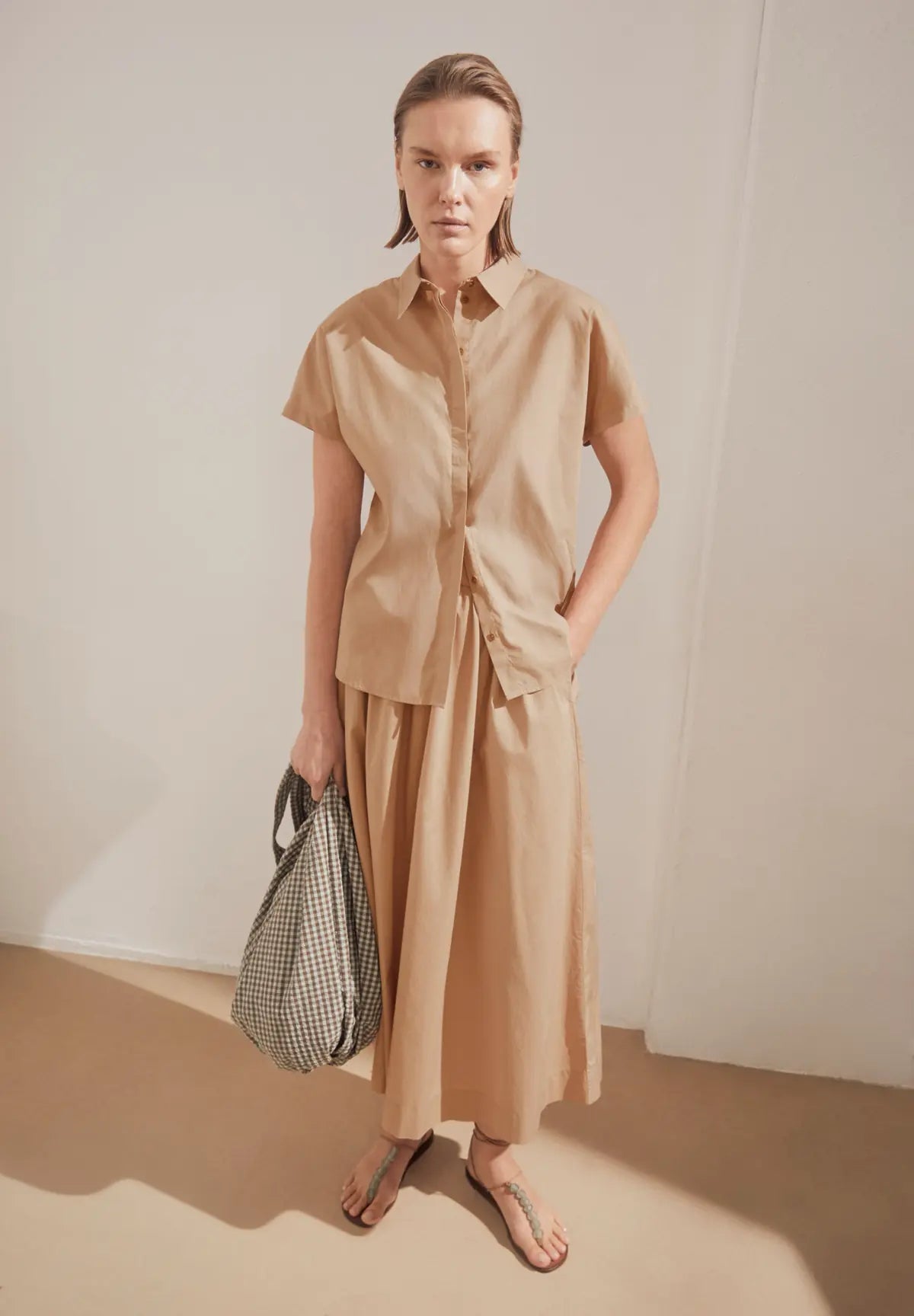 ARMEDANGELS - A - Linien Midirock aus Popelin • true camel - ROSA ECK