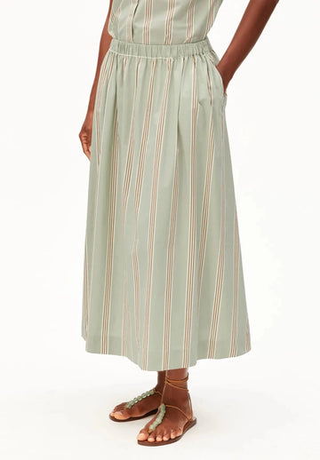 ARMEDANGELS - A - Linien Midirock mit Streifen • foam - light oatmilk - dried palm - ROSA ECK