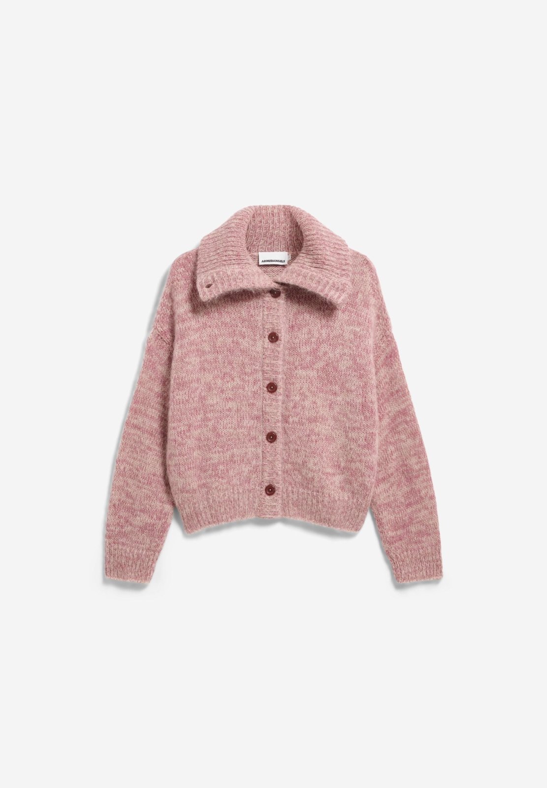 Gebürstete Mouliné-Strickjacke in Rostrot und Haferbeige von ARMEDANGELS – Ansicht 6
