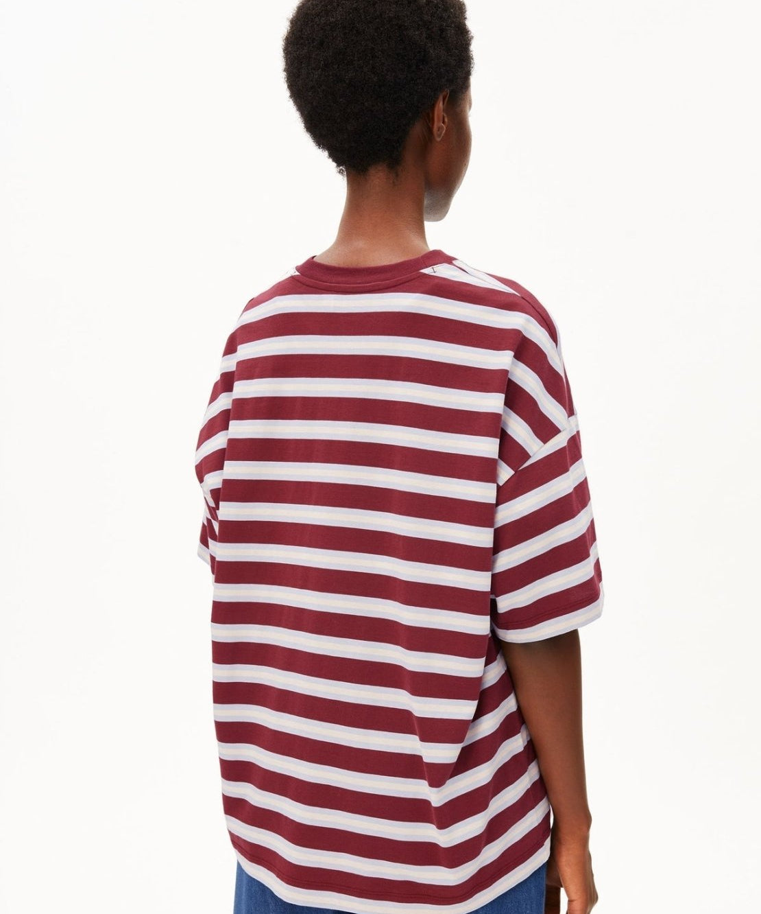 ARMEDANGELS - ICONIC Å Gestreiftes T-Shirt • velvet red-soft blue-undyed - ROSA ECK