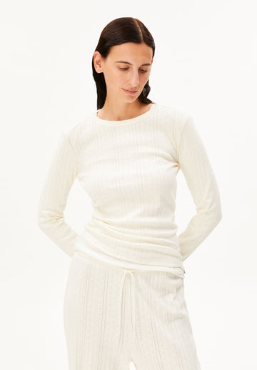 Pointelle Pyjama-Langarmshirt in Cremebeige von ARMEDANGELS – Ansicht 3
