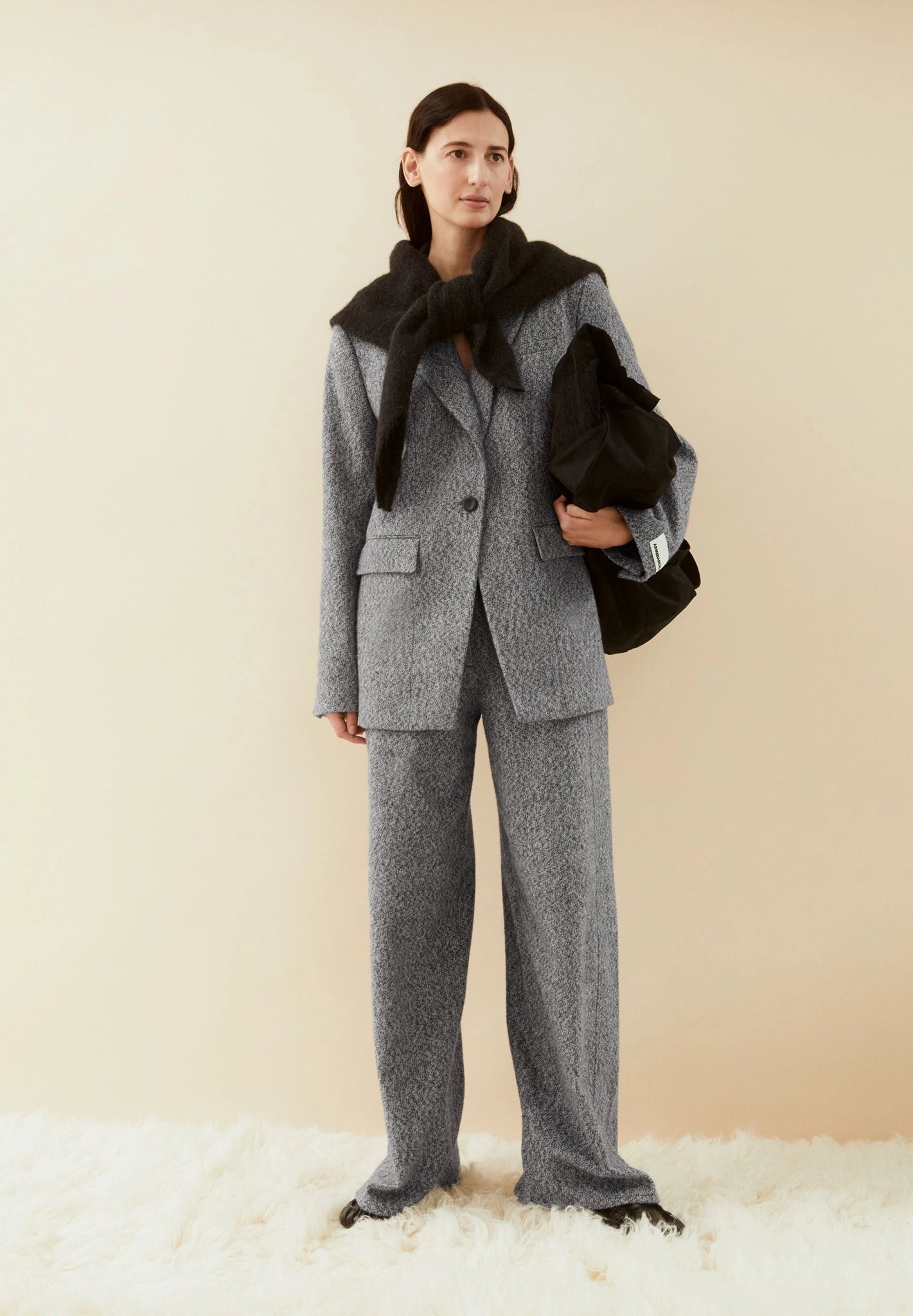 Tweed Barrel Hose • mid grey melange-oatmilk