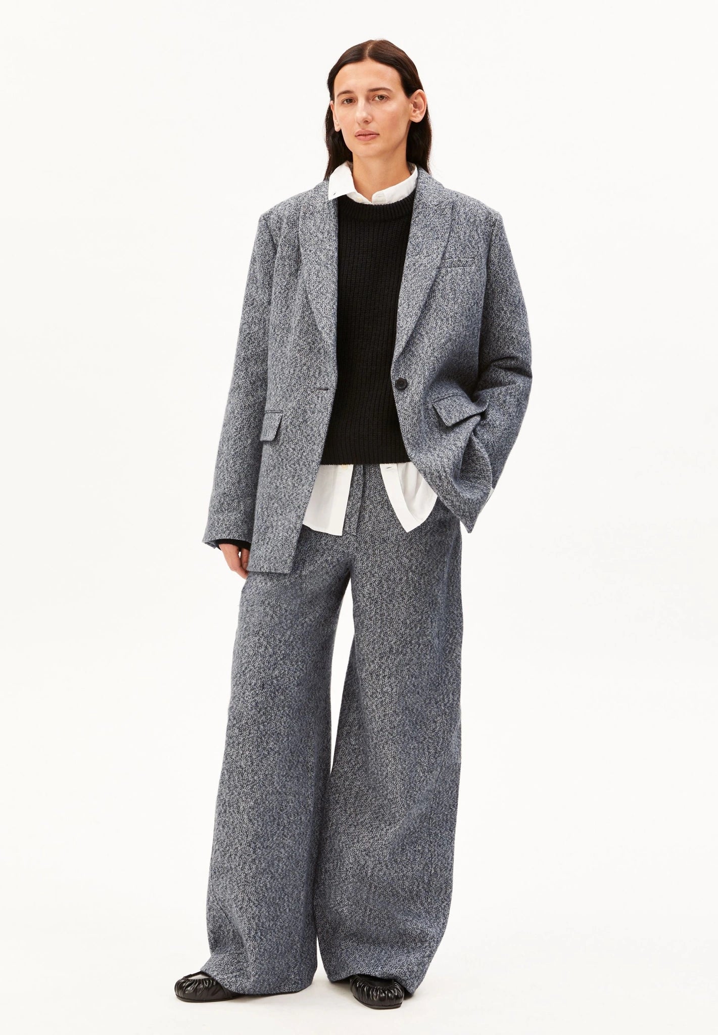 Tweed Barrel Hose • mid grey melange-oatmilk