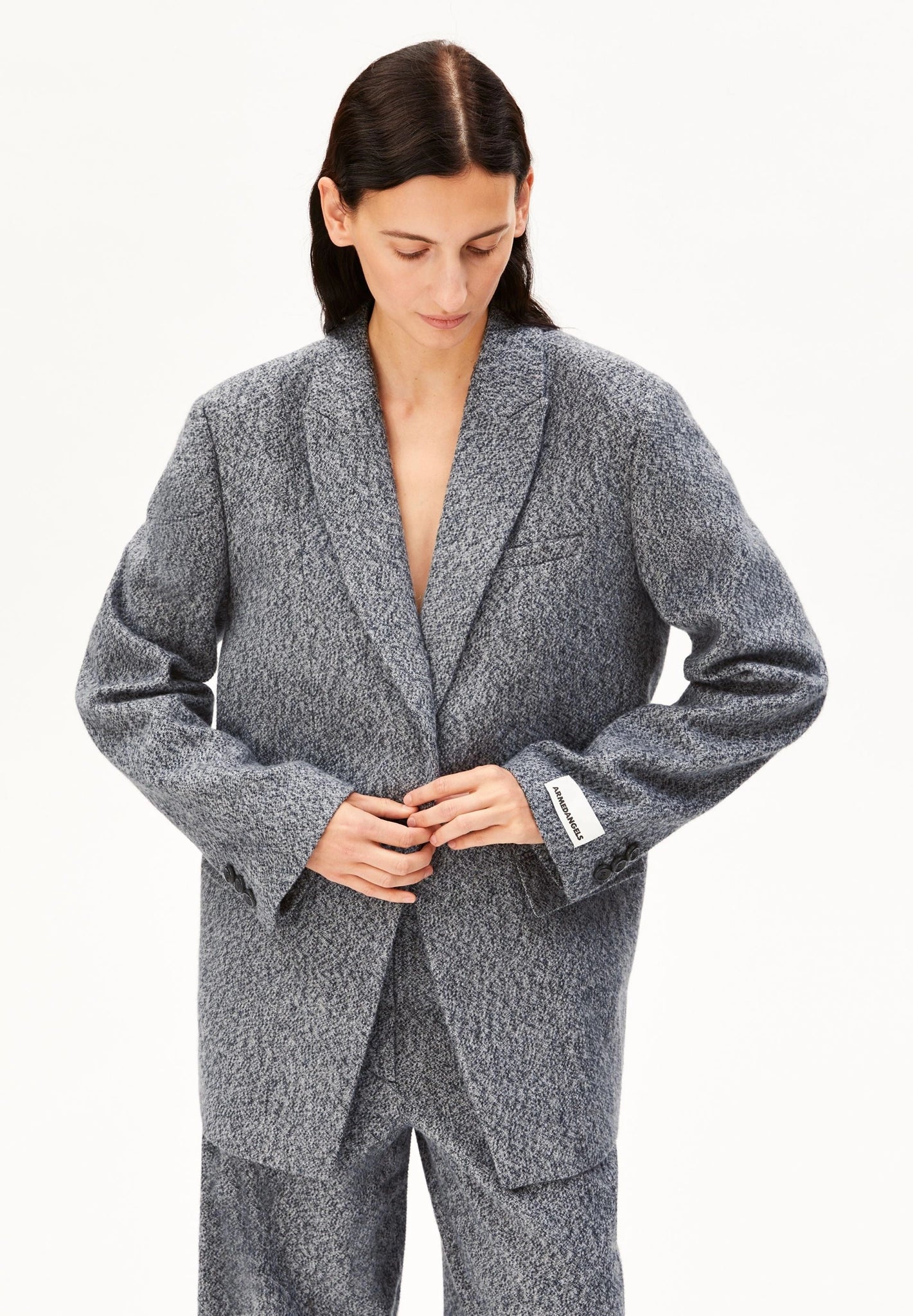Tweed Oversized Blazer • mid grey melange-oatmilk