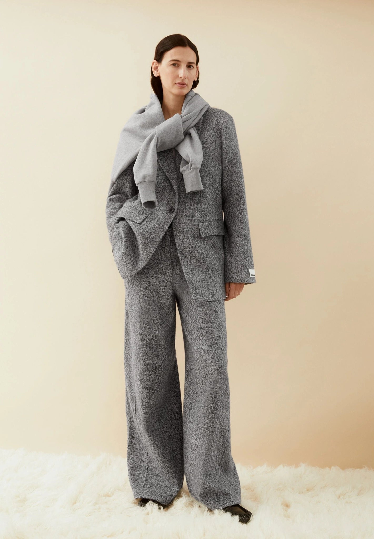 Tweed Oversized Blazer • mid grey melange-oatmilk