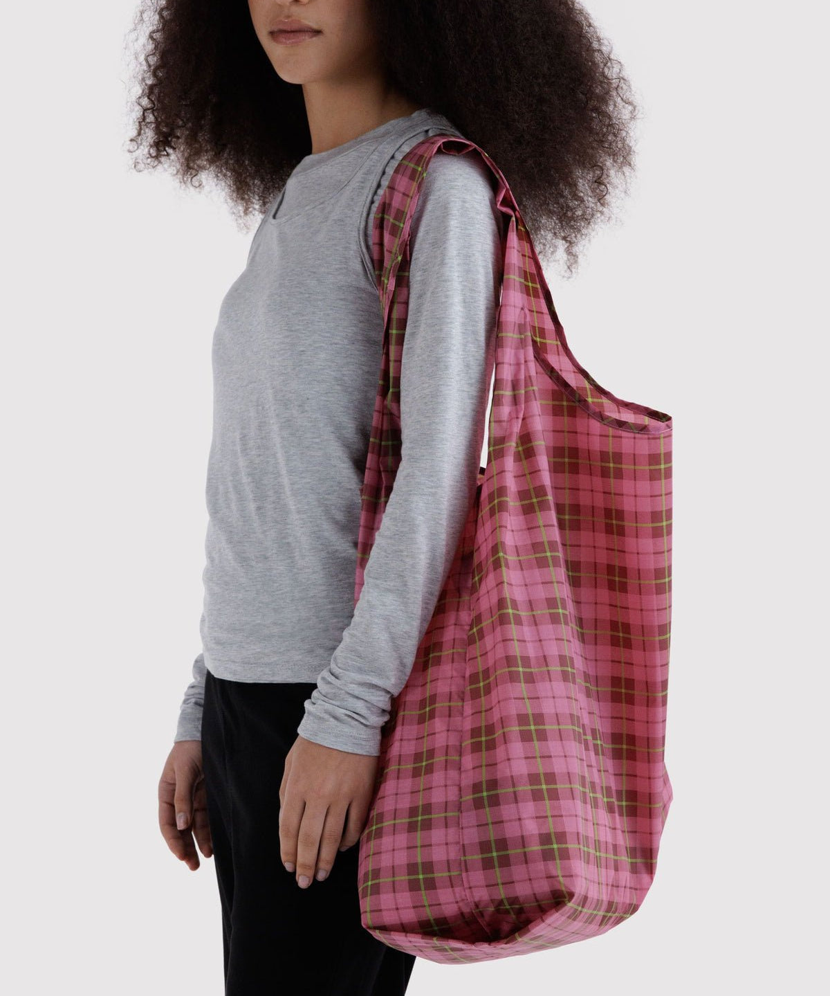BAGGU - BIG BAGGU Große Einkaufstasche • Azalea Pink Tartan - ROSA ECK