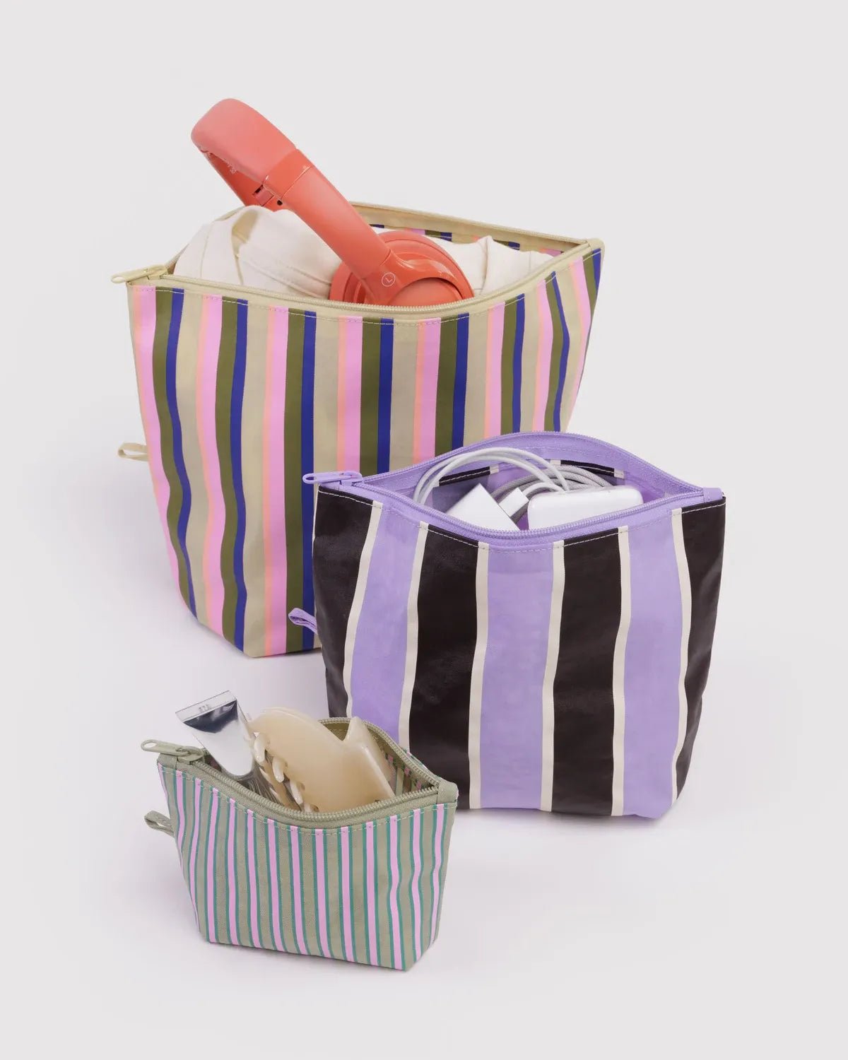 BAGGU - GO POUCH Kulturbeutel (3er - Set) • Candy Shop Stripes - ROSA ECK