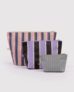 BAGGU - GO POUCH Kulturbeutel (3er - Set) • Candy Shop Stripes - ROSA ECK