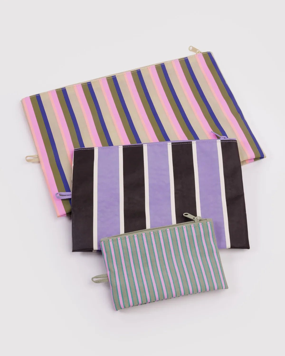 BAGGU - GO POUCH Kulturbeutel (3er - Set) • Candy Shop Stripes - ROSA ECK