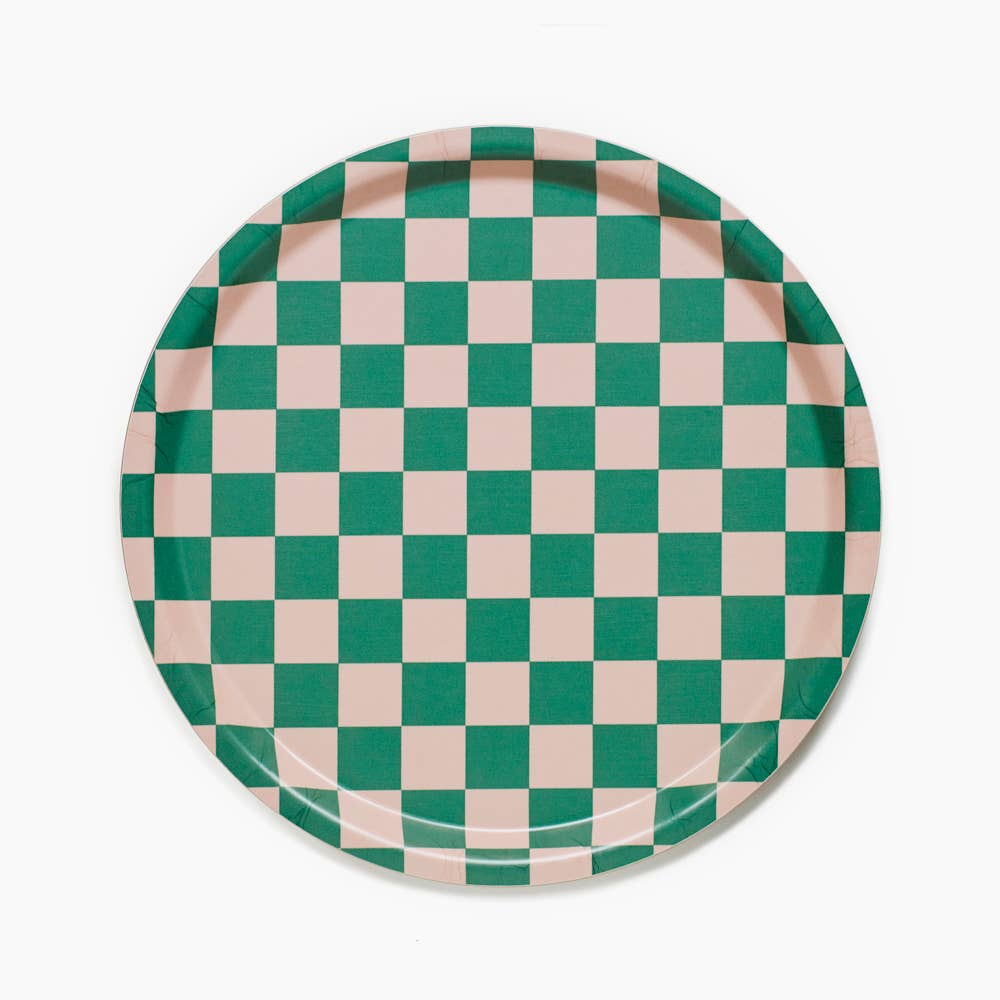 BLU KAT - CHECKER PEACH TULIP Rundes Serviertablett (⌀ 31 cm) - Serviertablett - ROSA ECK Concept Store