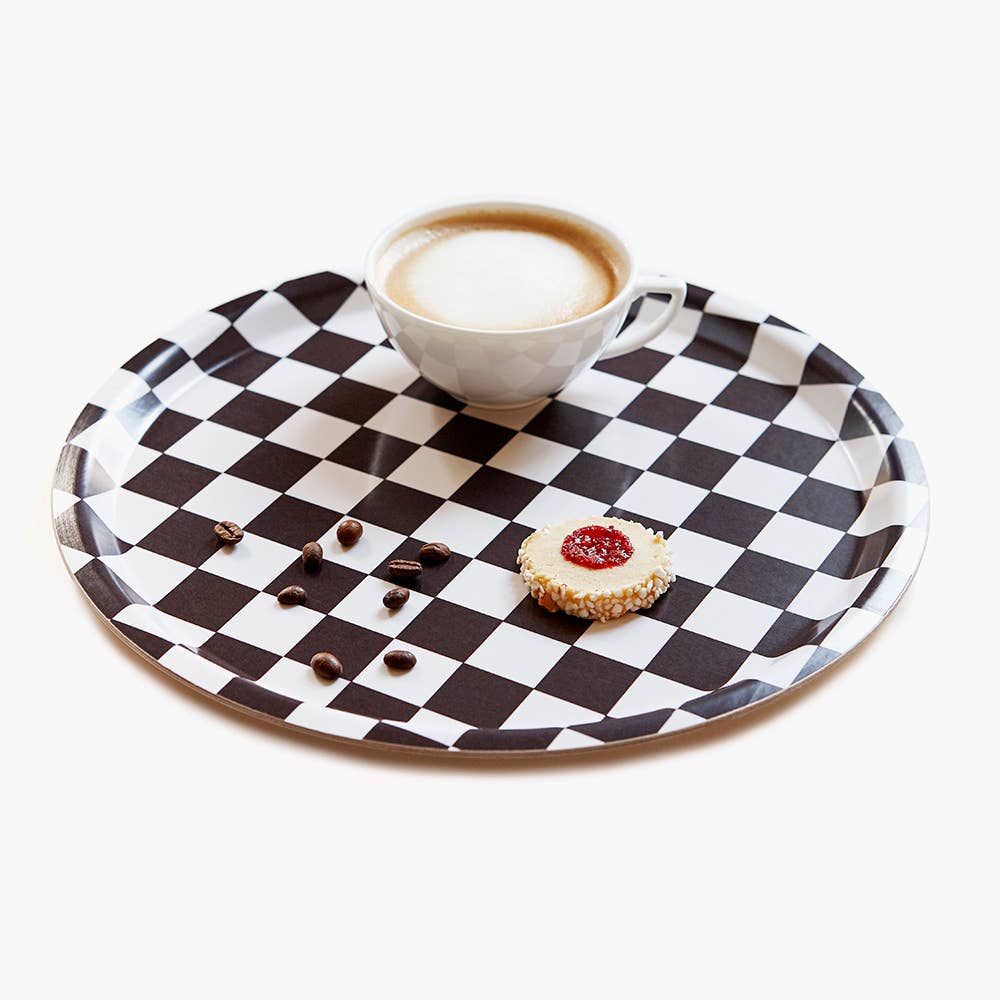BLU KAT - CHECKER Rundes Serviertablett (⌀ 31 cm) • Espresso/Creme - Serviertablett - ROSA ECK