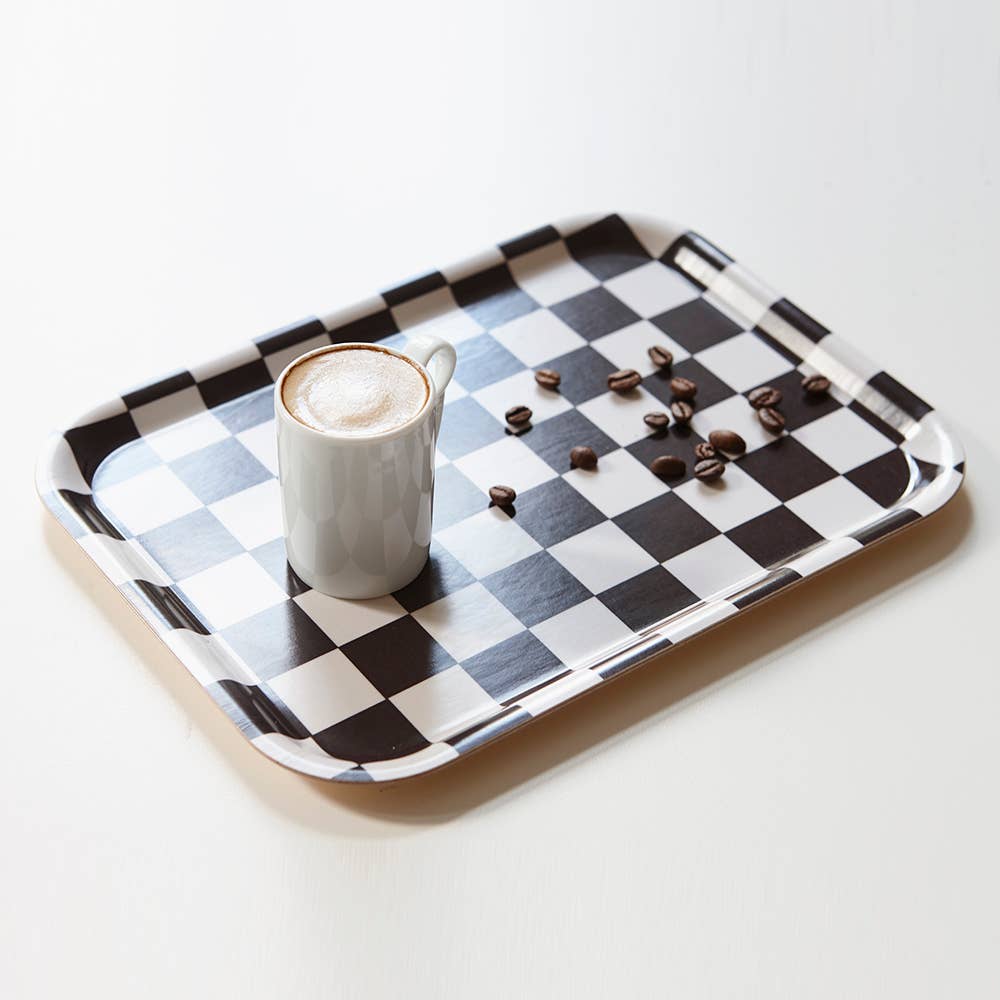 BLU KAT - CHECKER Serviertablett (27 x 20 cm) • Espresso/Creme - Serviertablett - ROSA ECK