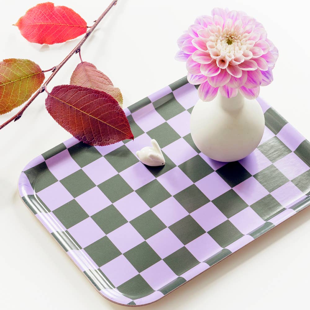 BLU KAT - CHECKER Serviertablett (27 x 20 cm) | Lila/Olive - ROSA ECK - Grün, Lila,
