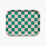 BLU KAT - CHECKER Serviertablett (27 x 20 cm) | Pfirsich/Tulpe - ROSA ECK - Grün, Holz,