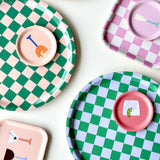 BLU KAT - CHECKER Serviertablett (⌀ 31 cm) | Grün/Blau - ROSA ECK - Blau, Grün, Holz