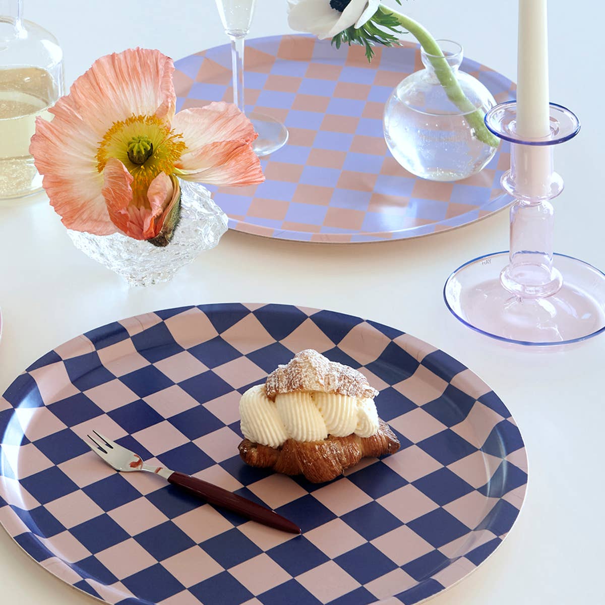 BLU KAT - CHECKER Serviertablett (⌀ 31 cm) | Indigo/Mandel - ROSA ECK - Blau, Lila,