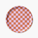 BLU KAT - CHECKER Serviertablett (⌀ 31 cm) | Orange/Pink - ROSA ECK - Holz, Orange, Pink