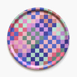 BLU KAT - CHECKER Serviertablett (⌀ 38 cm) | Mehrfarbig - ROSA ECK - Bunt, Holz,