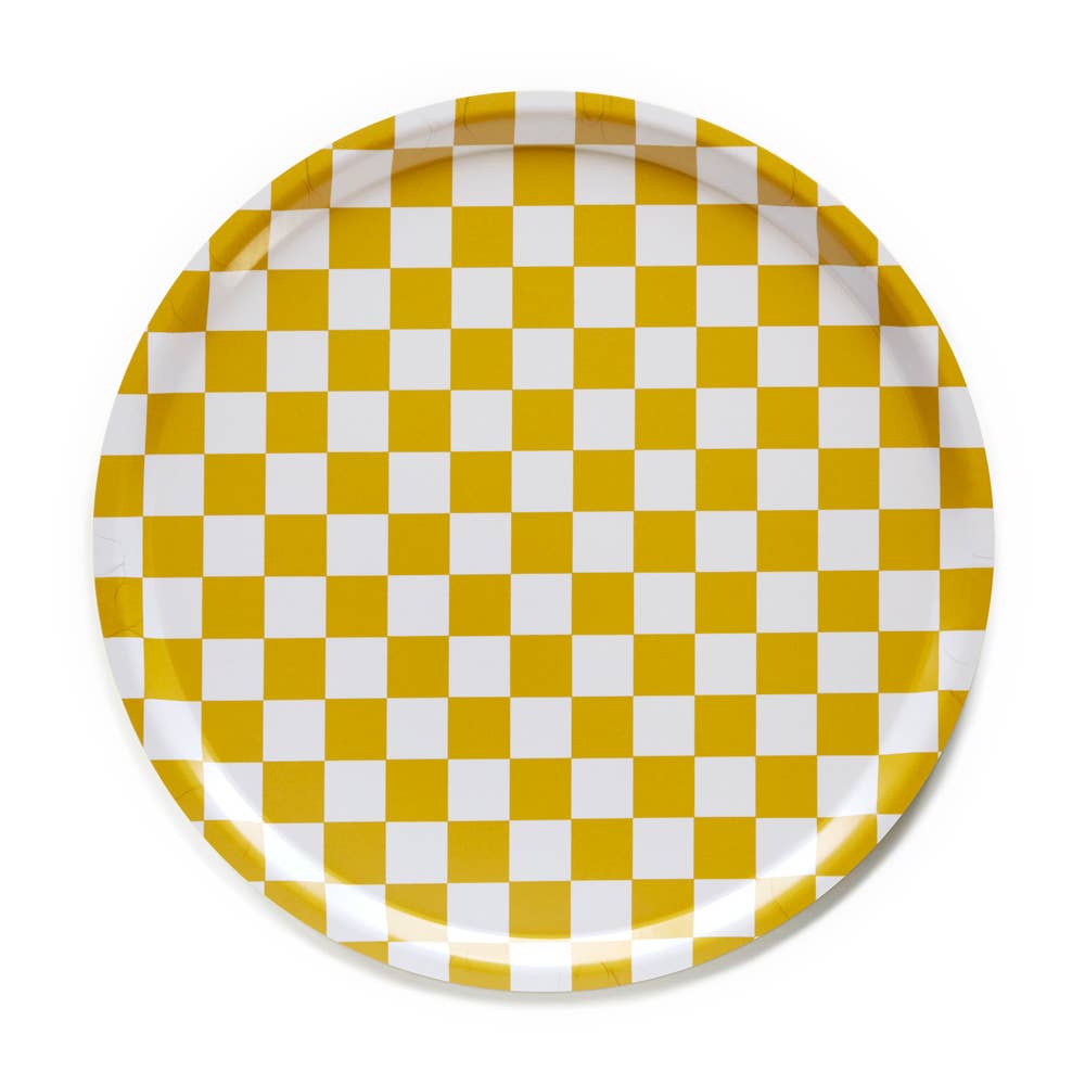 BLU KAT - CHECKER Serviertablett (⌀ 38 cm) | Mustard - ROSA ECK - Gelb, ,