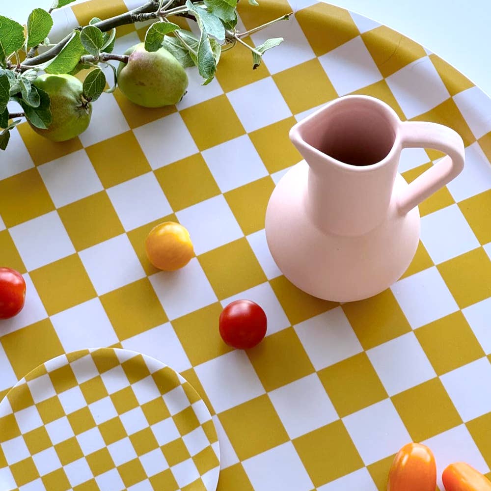 BLU KAT - CHECKER Serviertablett (⌀ 38 cm) | Mustard - ROSA ECK - Gelb, ,