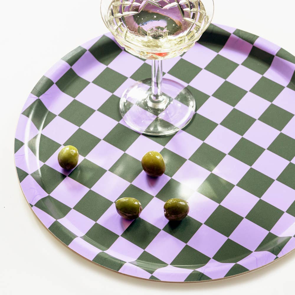 BLU KAT - LILAC OLIVE CHECKER Serviertablett rund (⌀ 31 cm) - ROSA ECK Concept Store