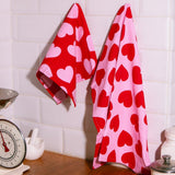 DOIY - LOVE Set mit 2 Geschirrtüchern - ROSA ECK - Herz, Rosa, Rot