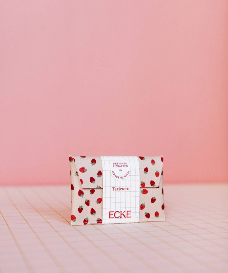 ECKE - FRESAS Mini Geldbeutel | Klick | Erdbeeren Sandweiß - ROSA ECK - Erdbeeren, Nude, Weiß