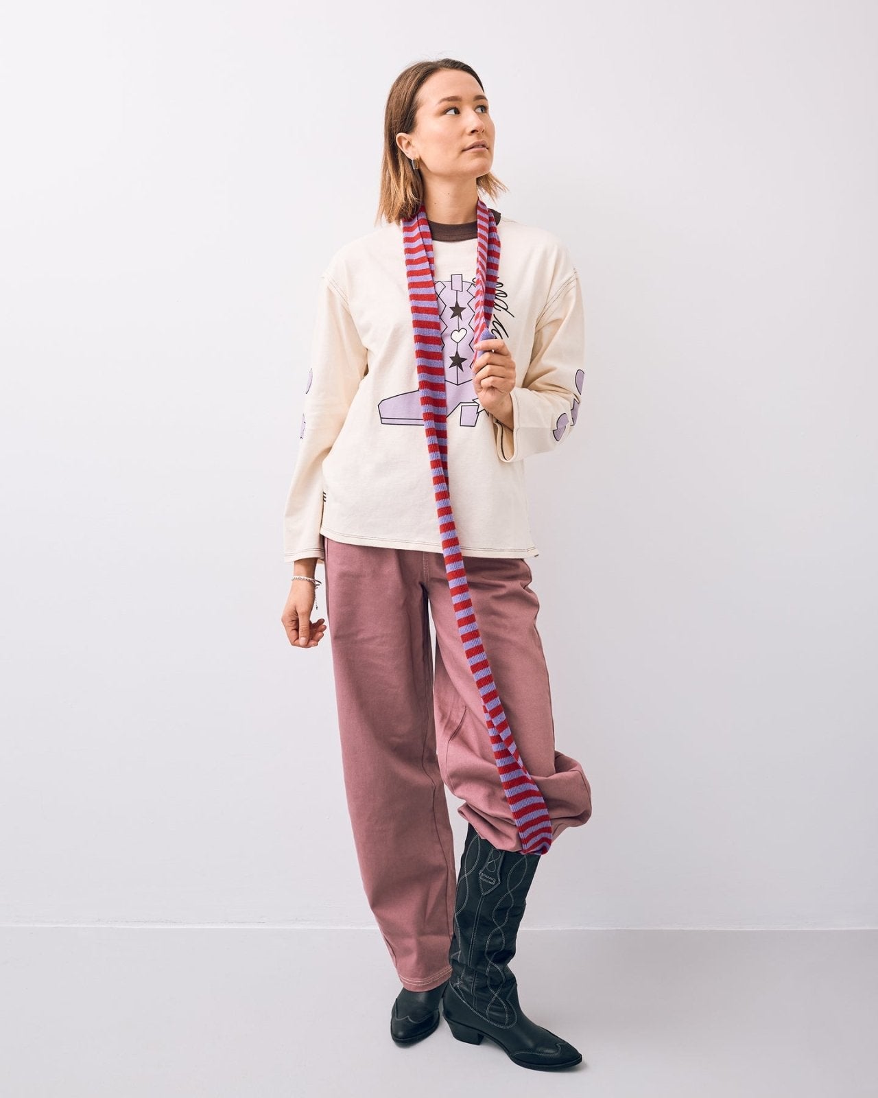 Happymess - Longsleeve + Schal aus Bio - Baumwolle • berry bloom - Pullover - ROSA ECK