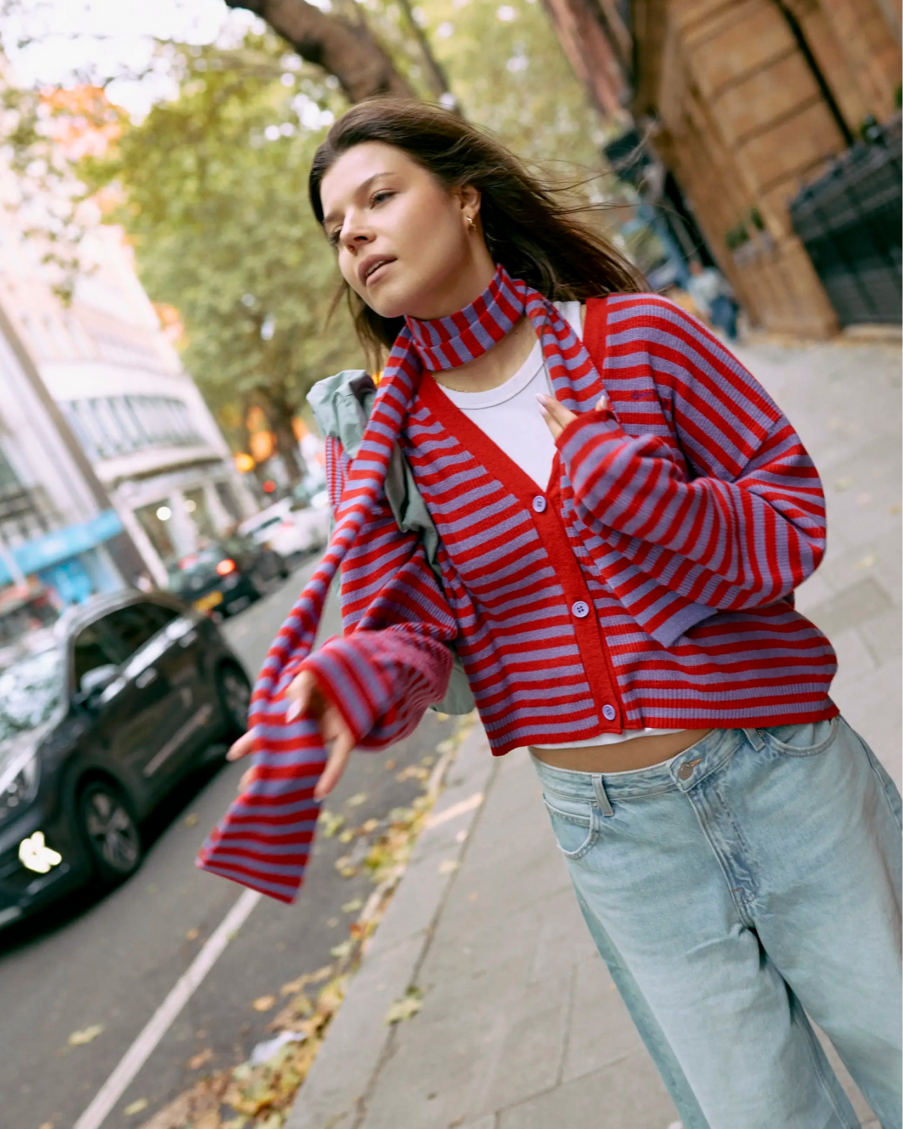 Happymess - Longsleeve + Schal aus Bio - Baumwolle • berry bloom - Pullover - ROSA ECK