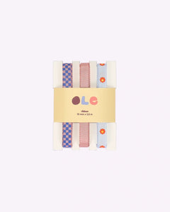 Kado Design - Geschenkband - Set • checkerboard · plain · flower - Geschenkverpackung - ROSA ECK