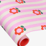 Kado Design - Geschenkpapier - Rolle • Anne Pascal Blumen Streifen Rosa - ROSA ECK