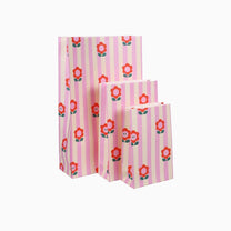 Kado Design - Geschenktüte mit Boden • Blumen/Streifen - Geschenkverpackung - ROSA ECK