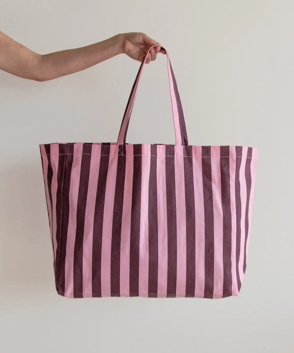 Kado Design - Strandtasche aus Baumwolle • Pink/Braun gestreift - Tasche - ROSA ECK Concept Store