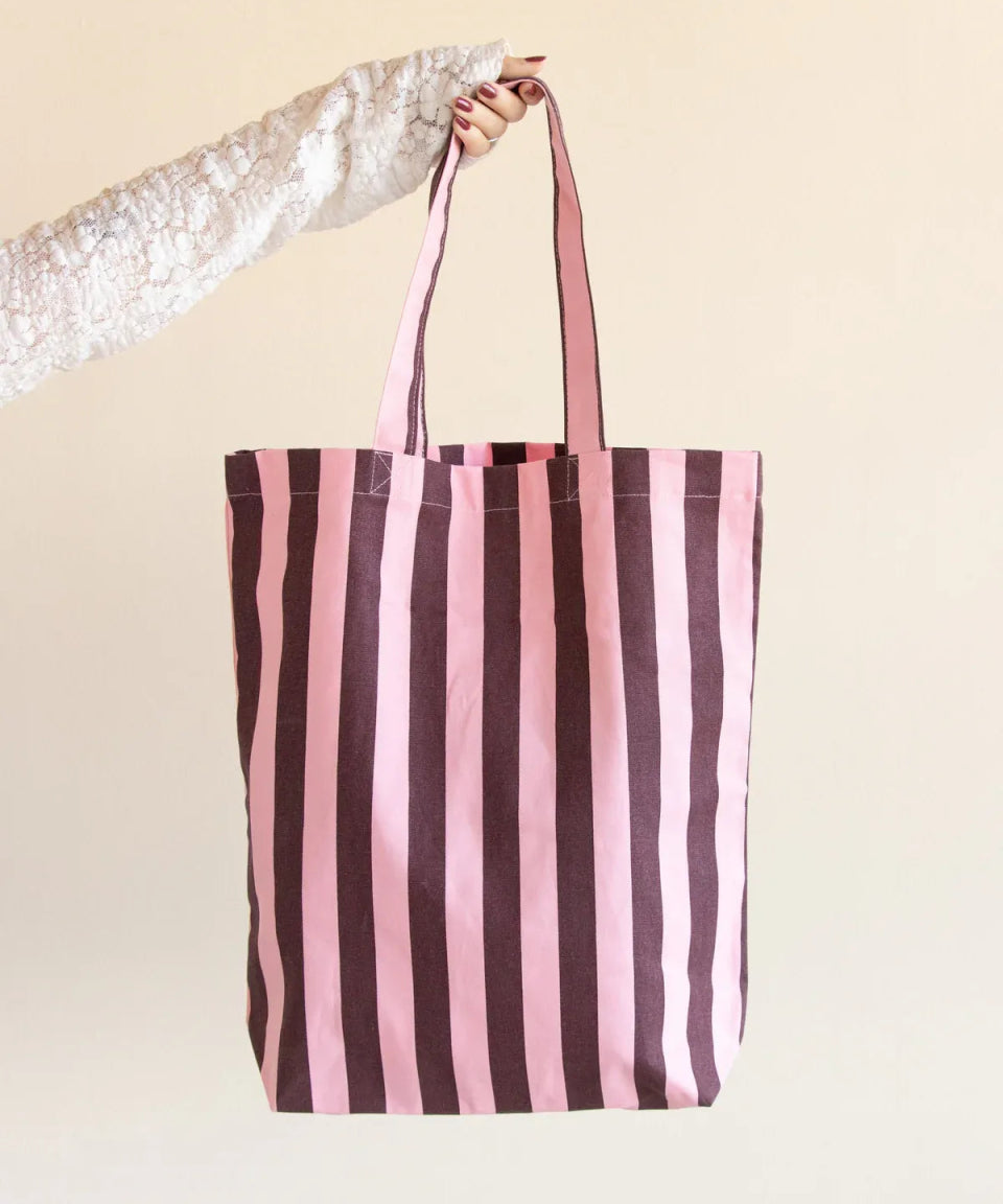 Kado Design - Tragetasche aus Baumwolle • Pink/Braun gestreift - Tasche - ROSA ECK Concept Store