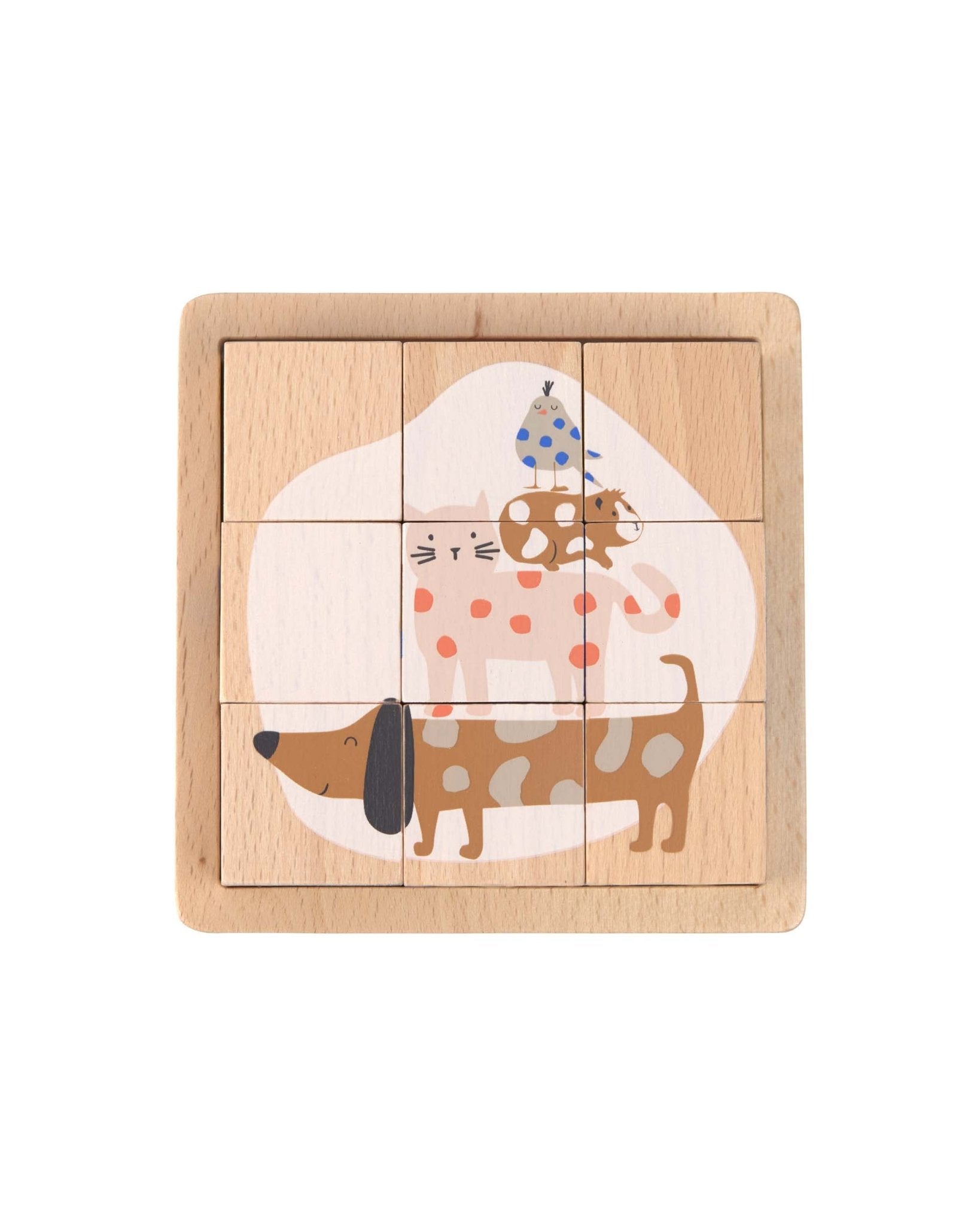 Lässig - LITTLE MATEYS Würfelpuzzle aus Holz - Spielzeug - ROSA ECK - Hund, Katze,