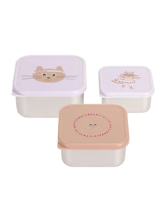 Lässig - TINY TEAM Snackbox 3er - Set • Katze - ROSA ECK