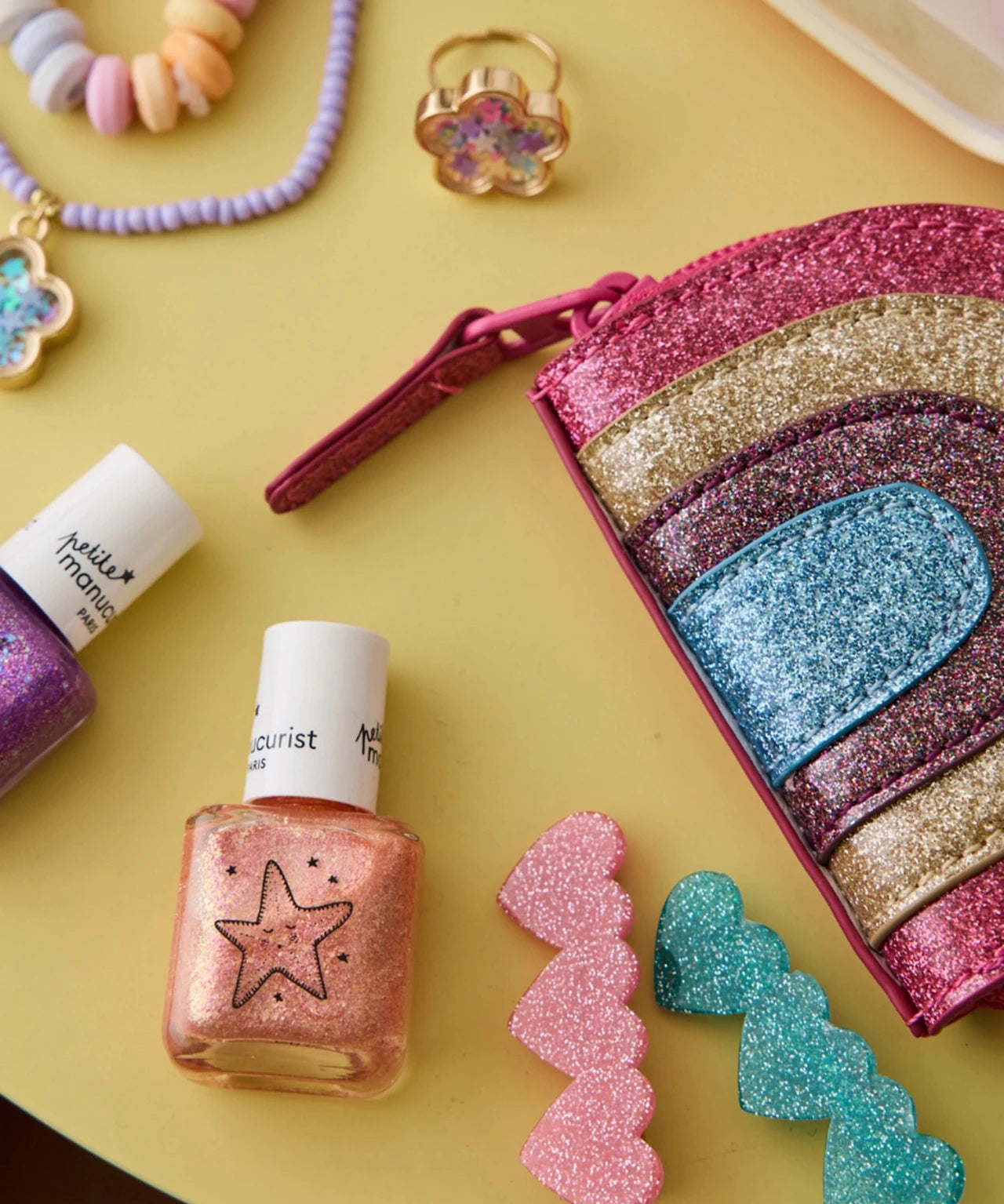 Le petit Souk - Kinder-Geldbeutel mit Glitzer • Regenbogen - ROSA ECK