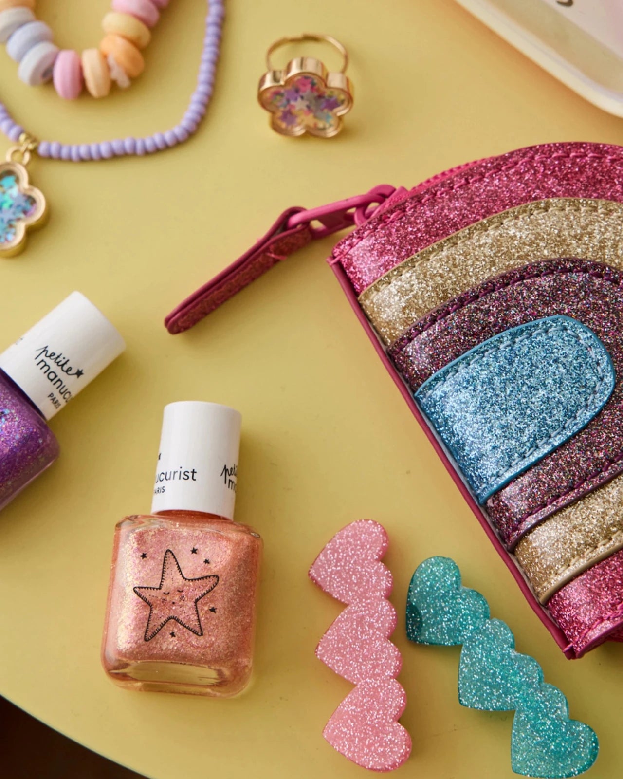 Le petit Souk - Kinder-Geldbeutel mit Glitzer • Regenbogen - ROSA ECK