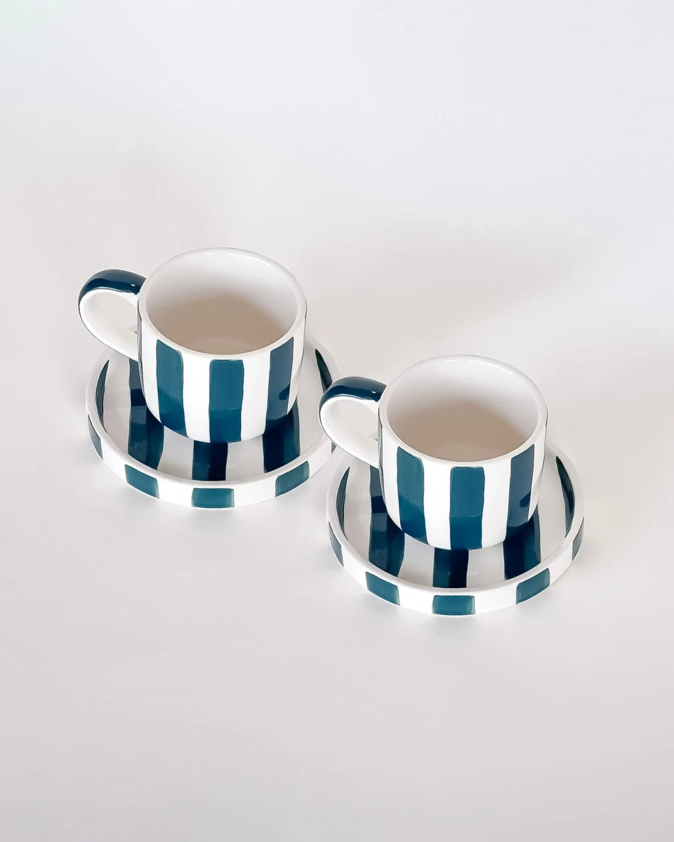 Magazin Minori - STRIPES Espressotasse mit Untersetzer • gentle green - ROSA ECK Concept Store
