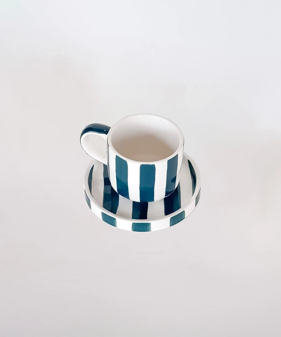 Magazin Minori - STRIPES Espressotasse mit Untersetzer • gentle green - ROSA ECK Concept Store