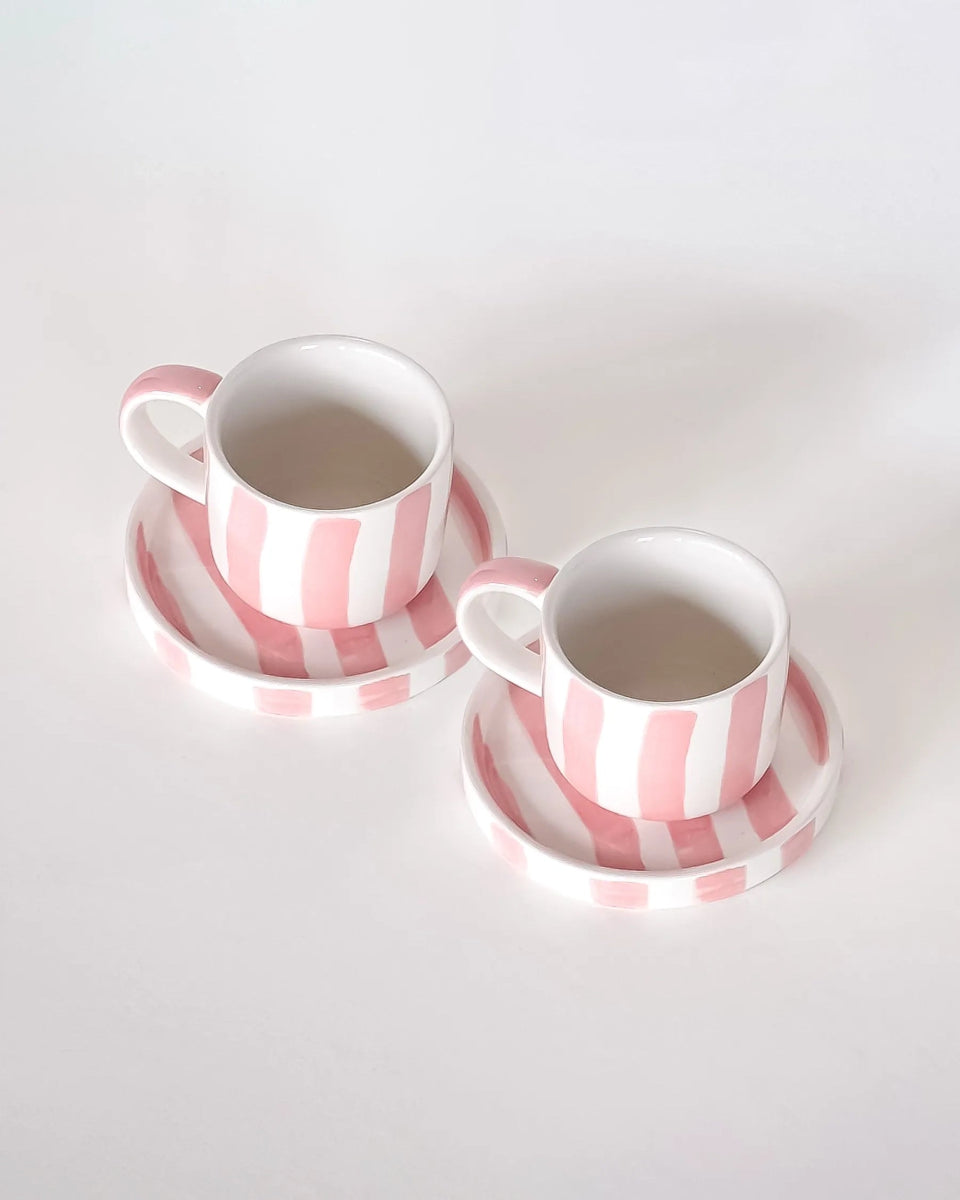 Magazin Minori - STRIPES Espressotasse mit Untersetzer • incanto rose - ROSA ECK Concept Store