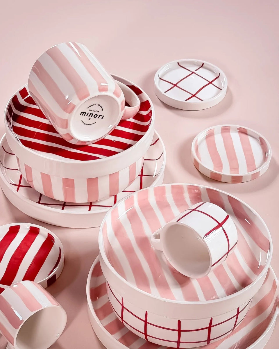 Magazin Minori - STRIPES Espressotasse mit Untersetzer • incanto rose - ROSA ECK Concept Store