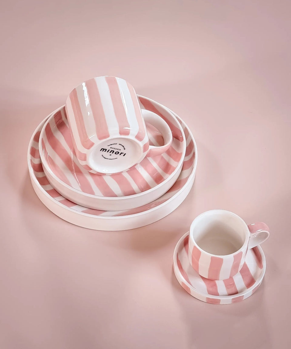 Magazin Minori - STRIPES Espressotasse mit Untersetzer • incanto rose - ROSA ECK Concept Store