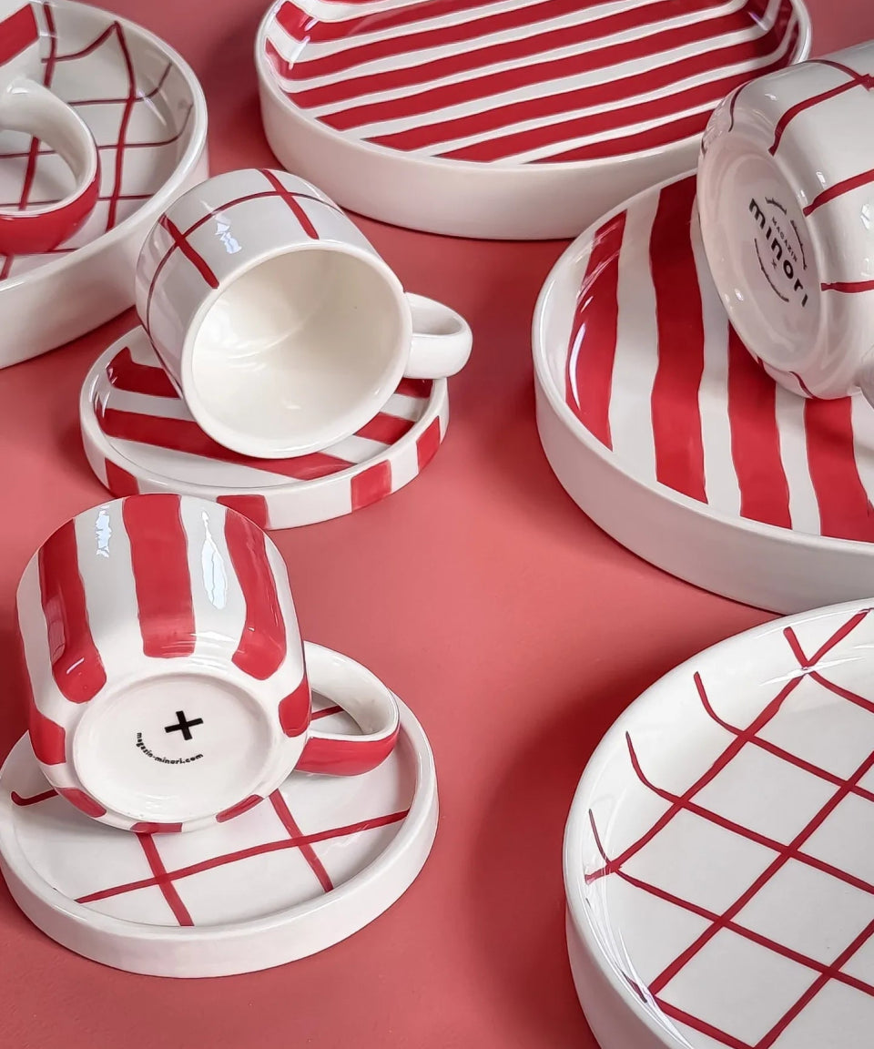 Magazin Minori - STRIPES Espressotasse mit Untersetzer • tramonto red - ROSA ECK Concept Store