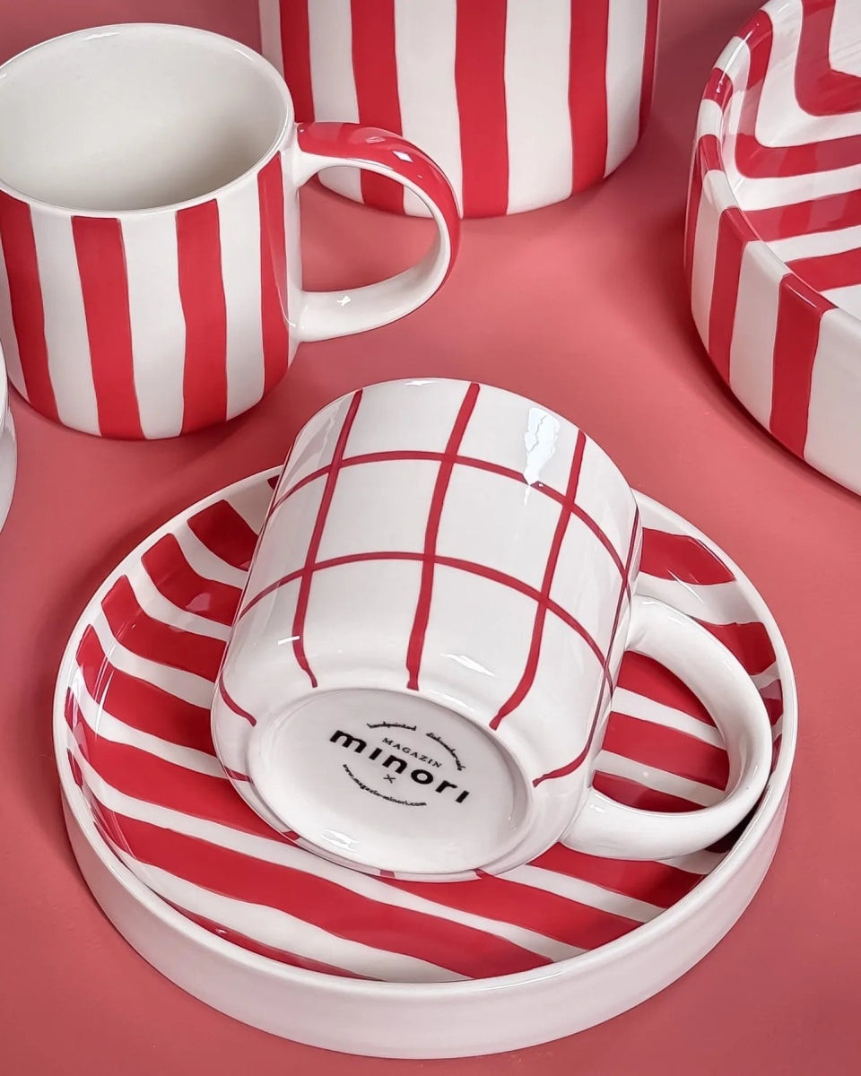 Magazin Minori - STRIPES Espressotasse mit Untersetzer • tramonto red - ROSA ECK Concept Store
